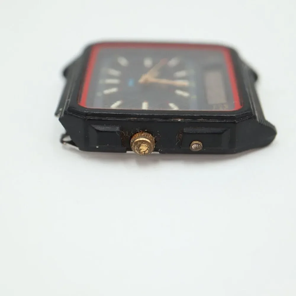 Vintage Timex Analog Digital Black Square Watch BROKEN LUG No Strap PARTS REPAIR